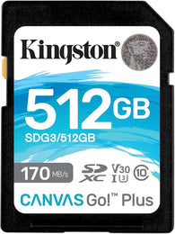 Kingston 512GB Canvas Select Go! Plus SD 170MB/s 4K UHD minniskort, lífstíðarábyrgð