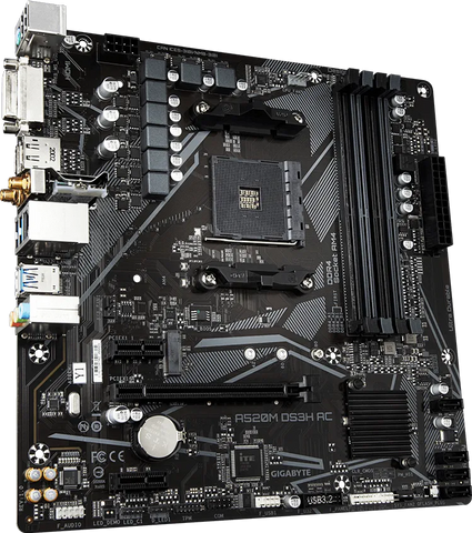Gigabyte A520M DS3H AC AM4, 4x DDR4, mATX, 1× M.2, Wi-Fi & Bluetooth, HDMI, DP & DVI-D, 3 ára ábyrgð