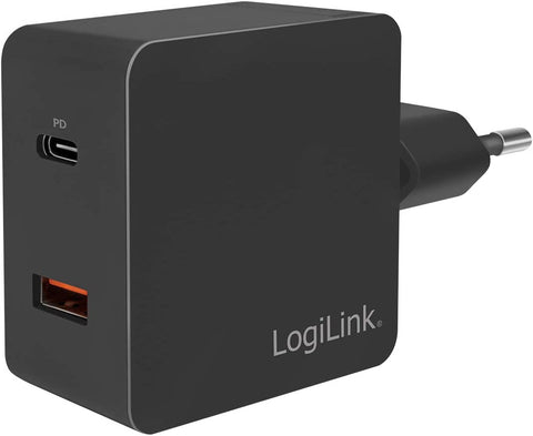 LogiLink hraðhleðslutæki 18 watta með USB-C & USB-A, styður PD3.0 & QC3.0