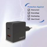 LogiLink hraðhleðslutæki 18 watta með USB-C & USB-A, styður PD3.0 & QC3.0